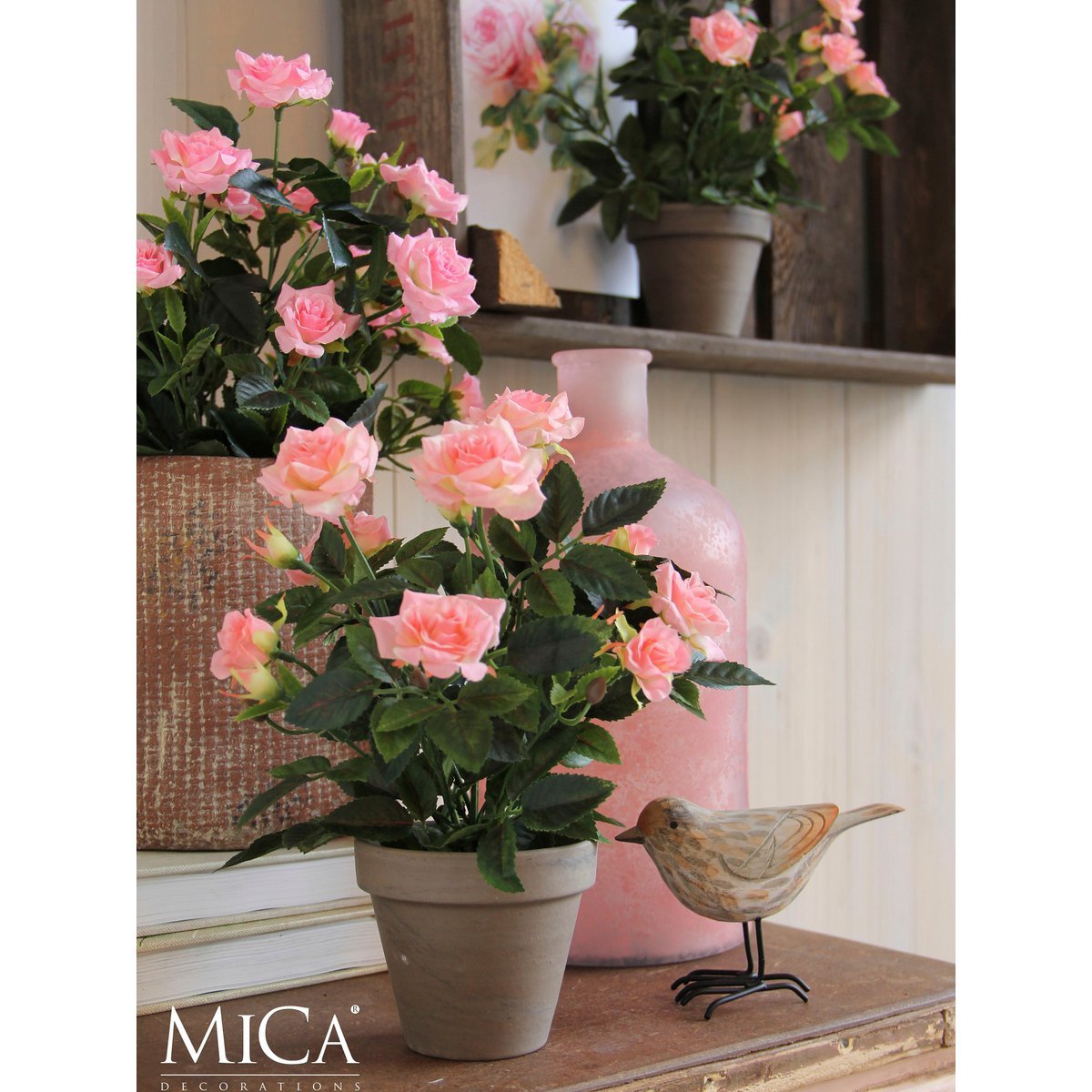 Rosier artificiel en pot Stan - H33 x Ø25 cm - Rose