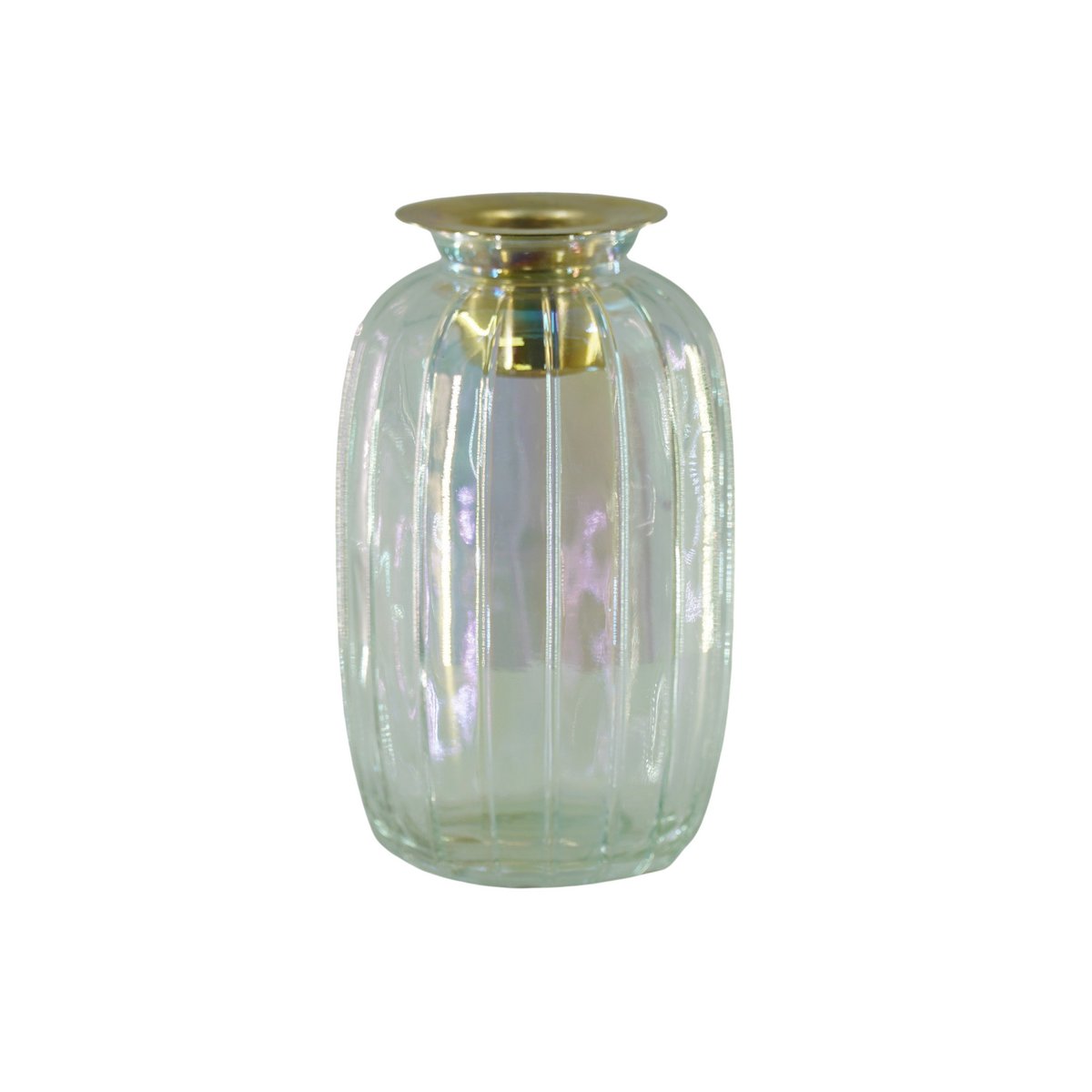 Kandelaar- Fles - Verre/Métal- Regenboog/Goud- 6x6x11,5cm