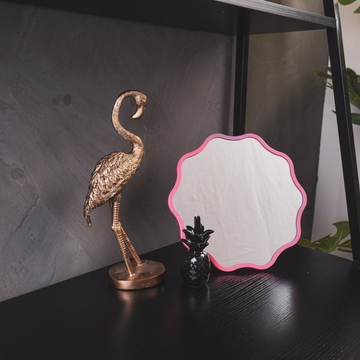 Mirror - Make Up Mirror -weven ronde - metaal - neon roze - 25x1x25cm