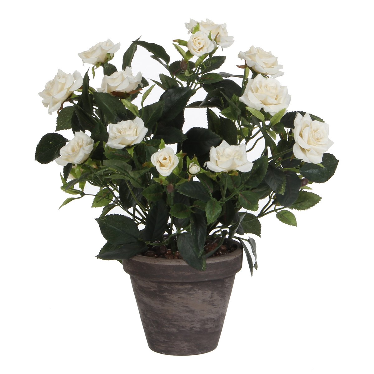 Artificial rose bush plant in flower pot Stan - H33 x Ø25 cm - White