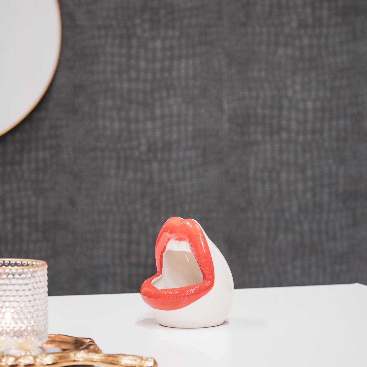 Pot - Lip - Keramiek - Rood/Wit -10x10x12