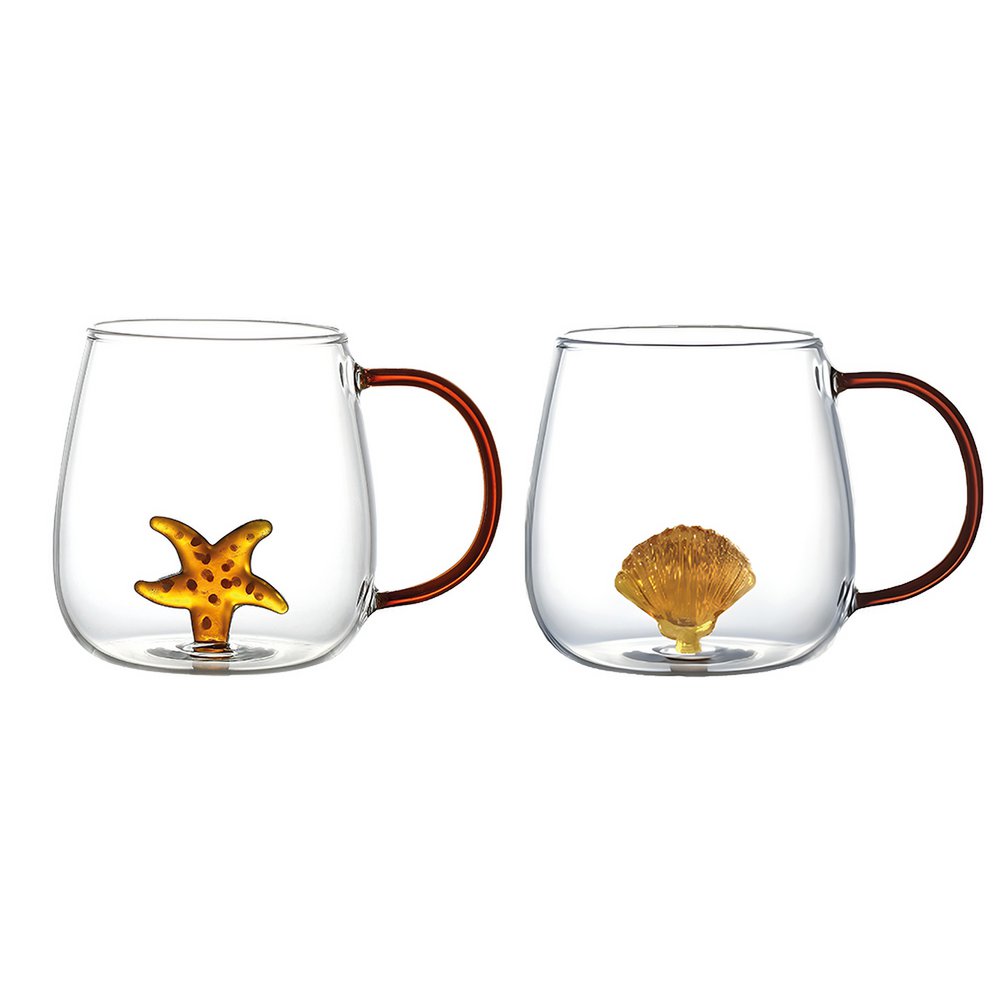 Set of 2 teacups with a star and a gold bowl 400 ml 