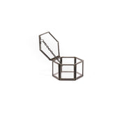 Opbergdoos - Zeshoek - Metaal/Glas - Zwart - 6x5,5x3,5cm
