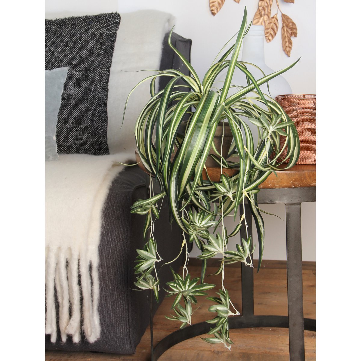 Artificial Chlorophytum Plant in Flower Pot Stan - H45 x Ø45 cm - Green