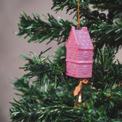 Christmas ornament - House - Ceramic - Neon Pink - 3.5x2x6.5cm