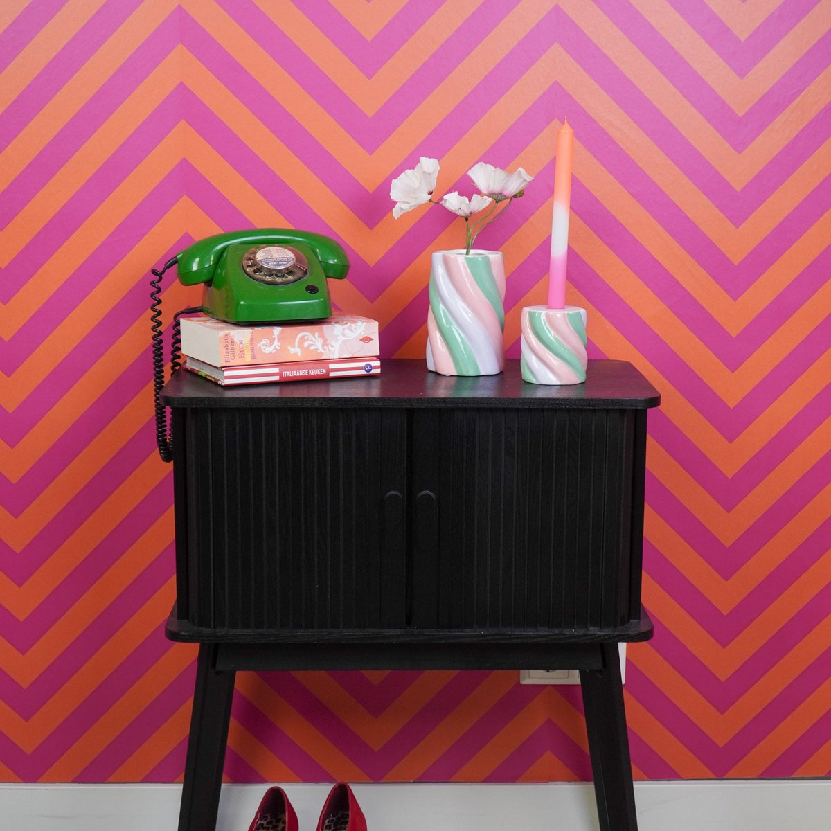 Vaas - Marshmallow - Dolomite - roze/mintgroen/lila - 10x10x15cm