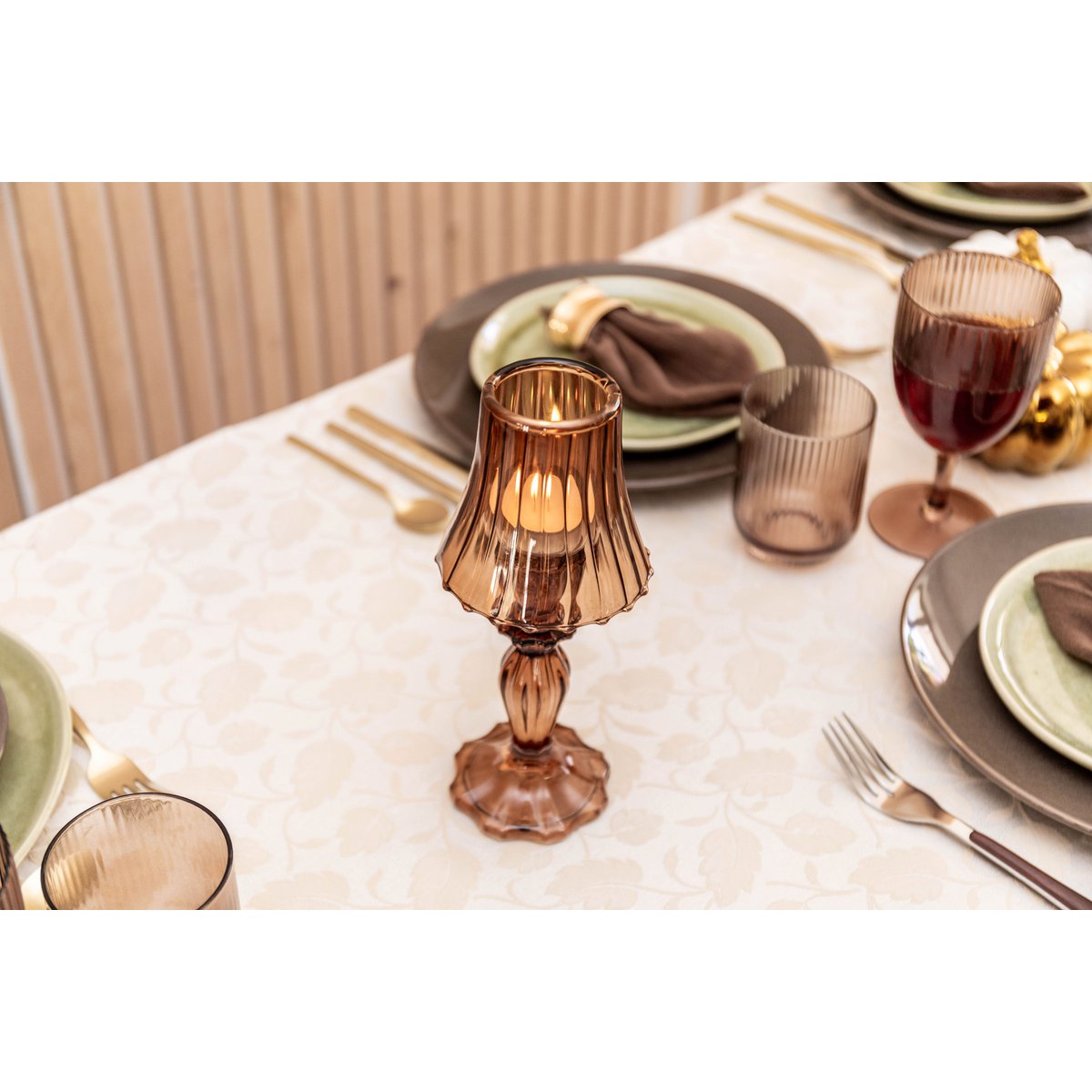 Brown Glass Candlestick 10x10x24.5cm
