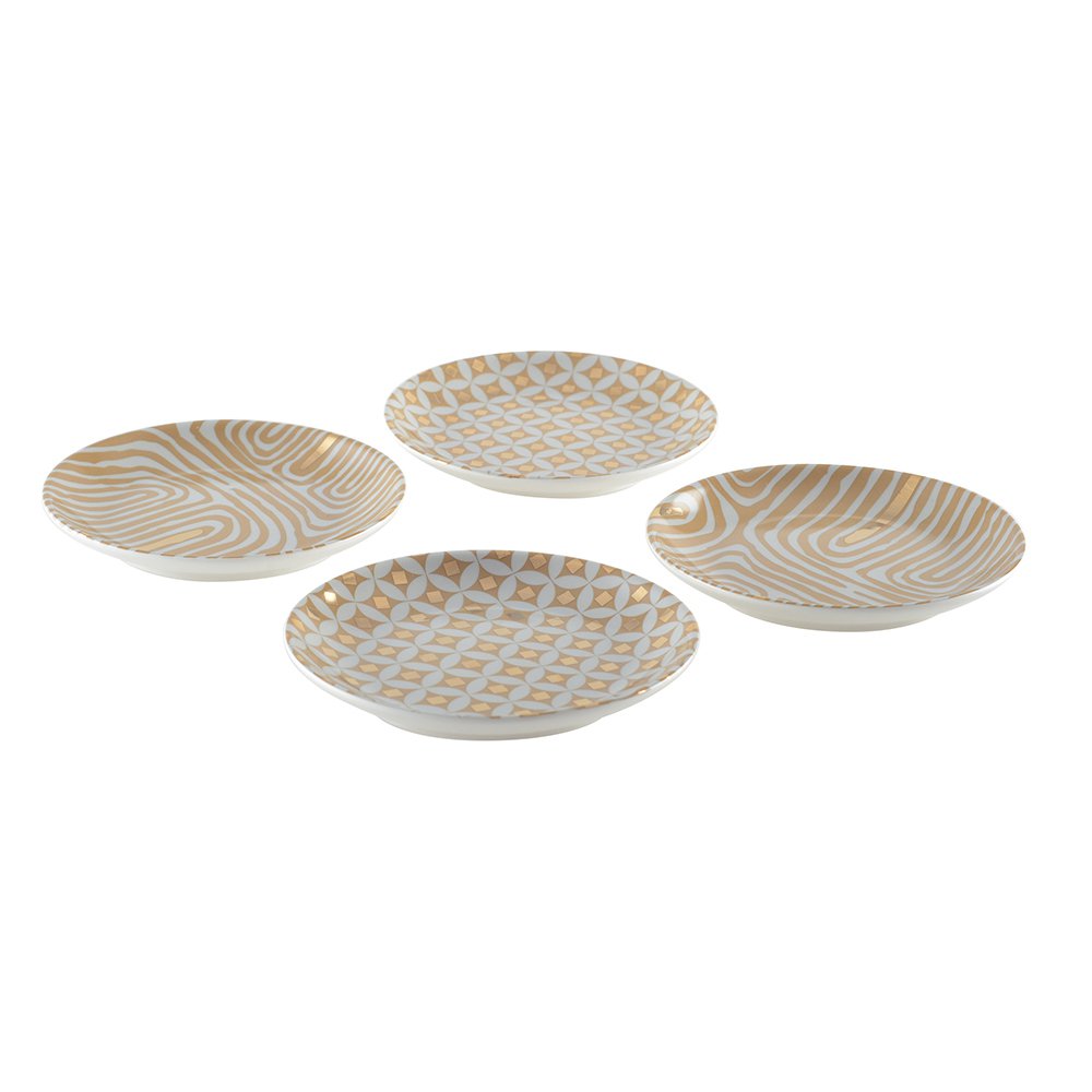 Set of 4 round bowls, 12 cm, in gold porcelain, Cancun Collection