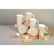 Set of 4 round bowls, 12 cm, in gold porcelain, Cancun Collection