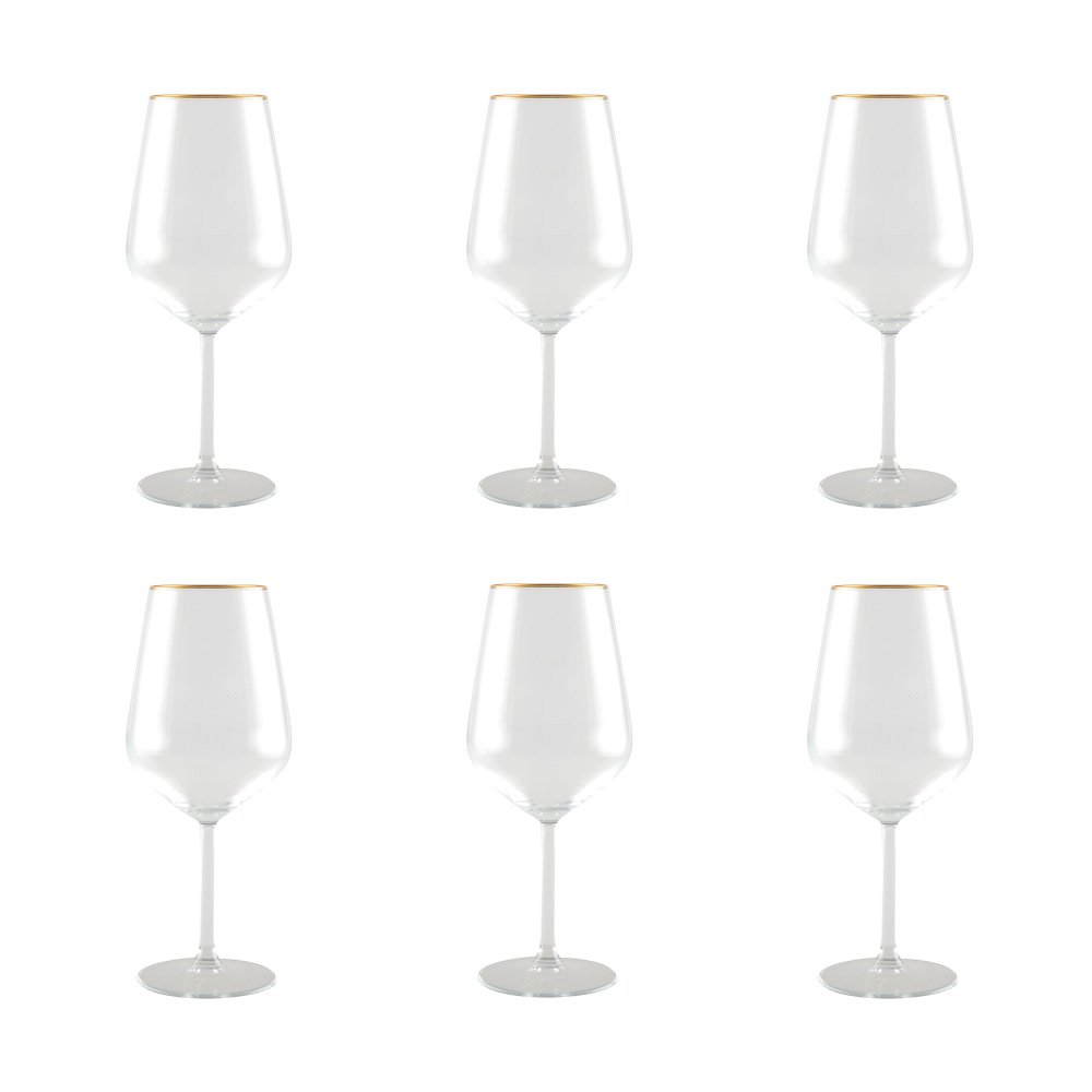 Set of 6 Wine Glasses with Matte Gold Rims