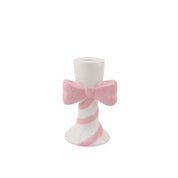 Kaarsenhouder - strepen met boog - dolomiet - wit/roze - 9x8x14cm