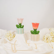 Candle holder - Tulip - stoneware sand/orange - 9x8.5x17.5 cm