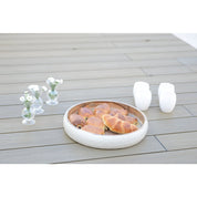 White Round Carved Mango Wood 40x40x7cm