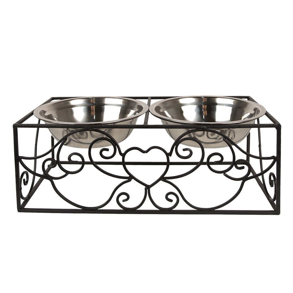 Voerbak Hond Zwart, IJzer 34x17x13 cm / 2x500 ml