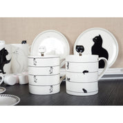 White tea cups with Cats - set of 2
