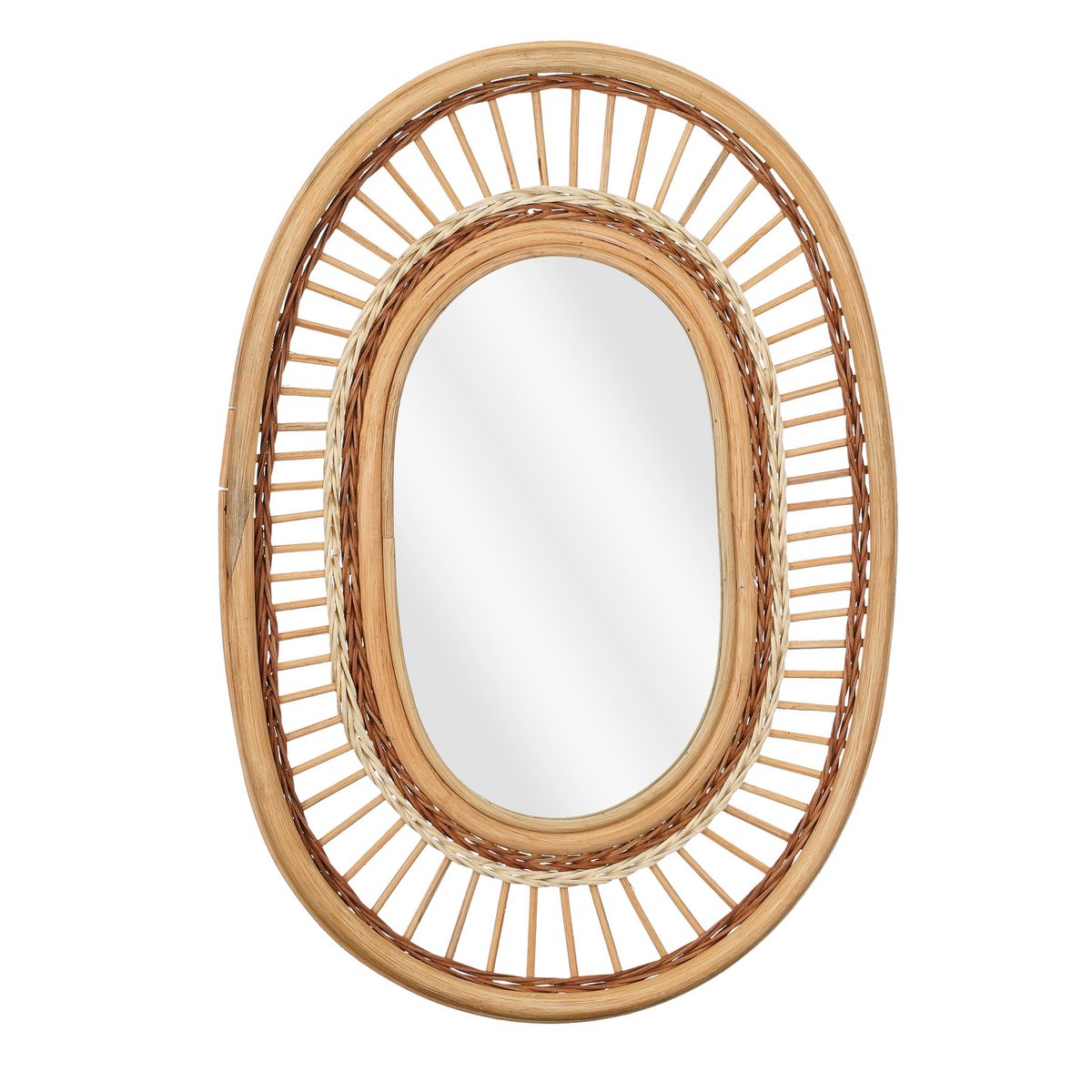Oval wall mirror - L59 x B40 x H3 cm - rattan - light brown