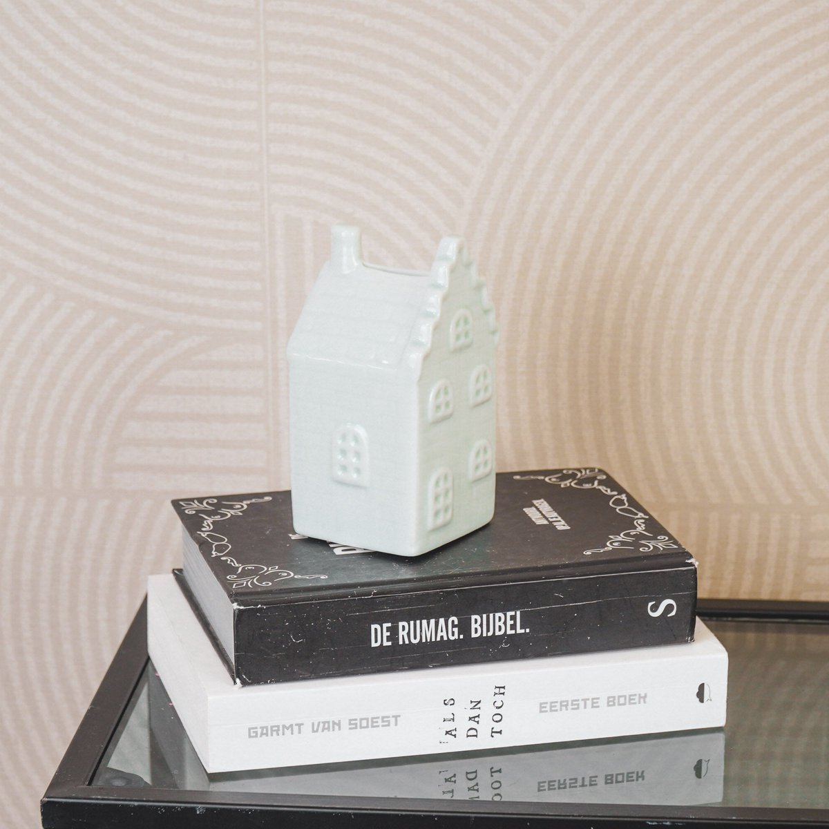Ornament - Spaarpot - Huis - Keramiek - Mintgroen -7x7x13cm