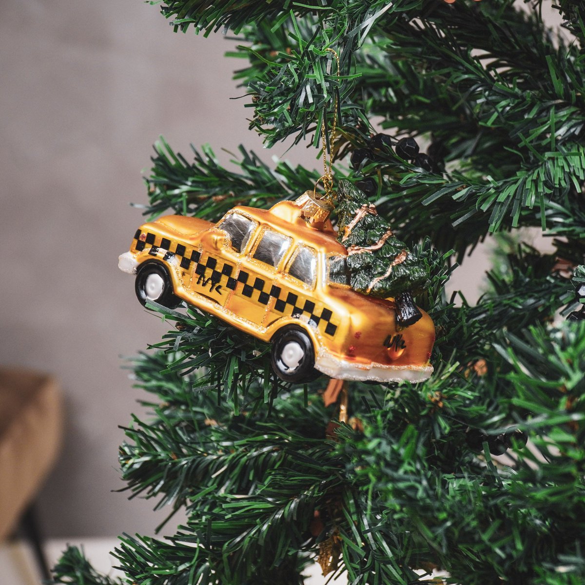 Christmas pendant - Taxi Cab - Glass - Yellow - 12x6.5x7.5cm
