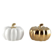 Set of 2 white and gold decorative pumpkins