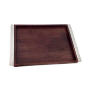 Rechthoekig houten dienblad met 44x33cm zilveren metalen handgrepen