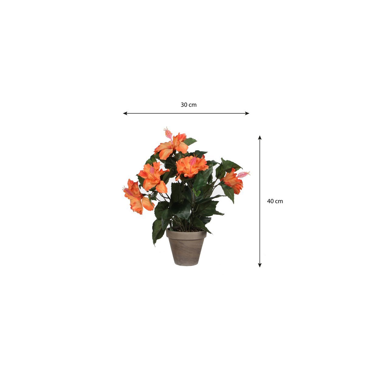 Plante d'hibiscus artificielle en pot Stan - H40 x Ø30 cm - Orange