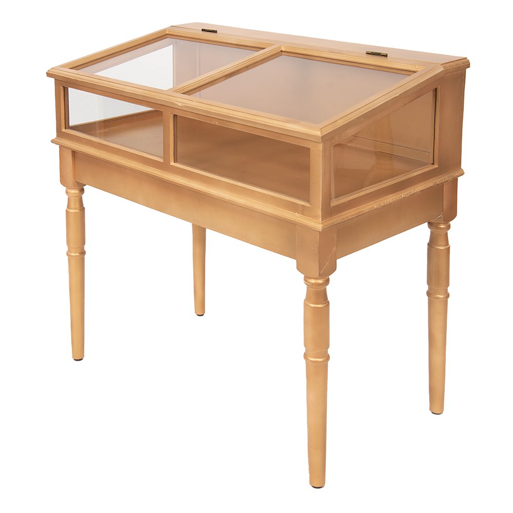 Vitrinekast Goudkleurig, Hout en Glas 80x46x85 cm