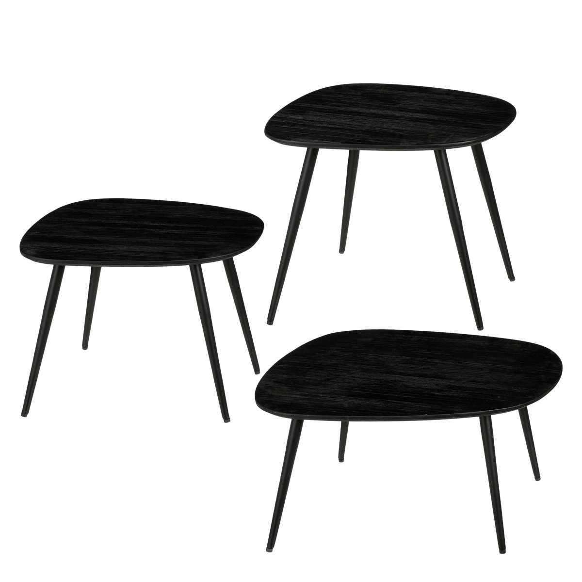 Jailey Side Table - Set of 3 - L62 x W52 x H34 cm - Recycled Wood - Black