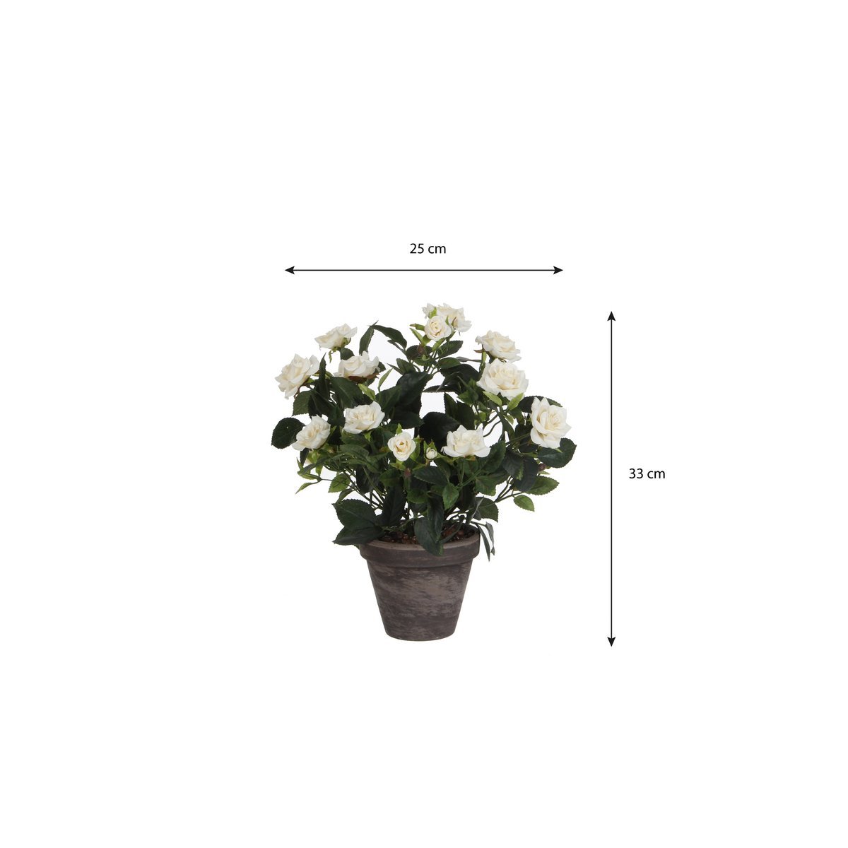 Artificial rose bush plant in flower pot Stan - H33 x Ø25 cm - White