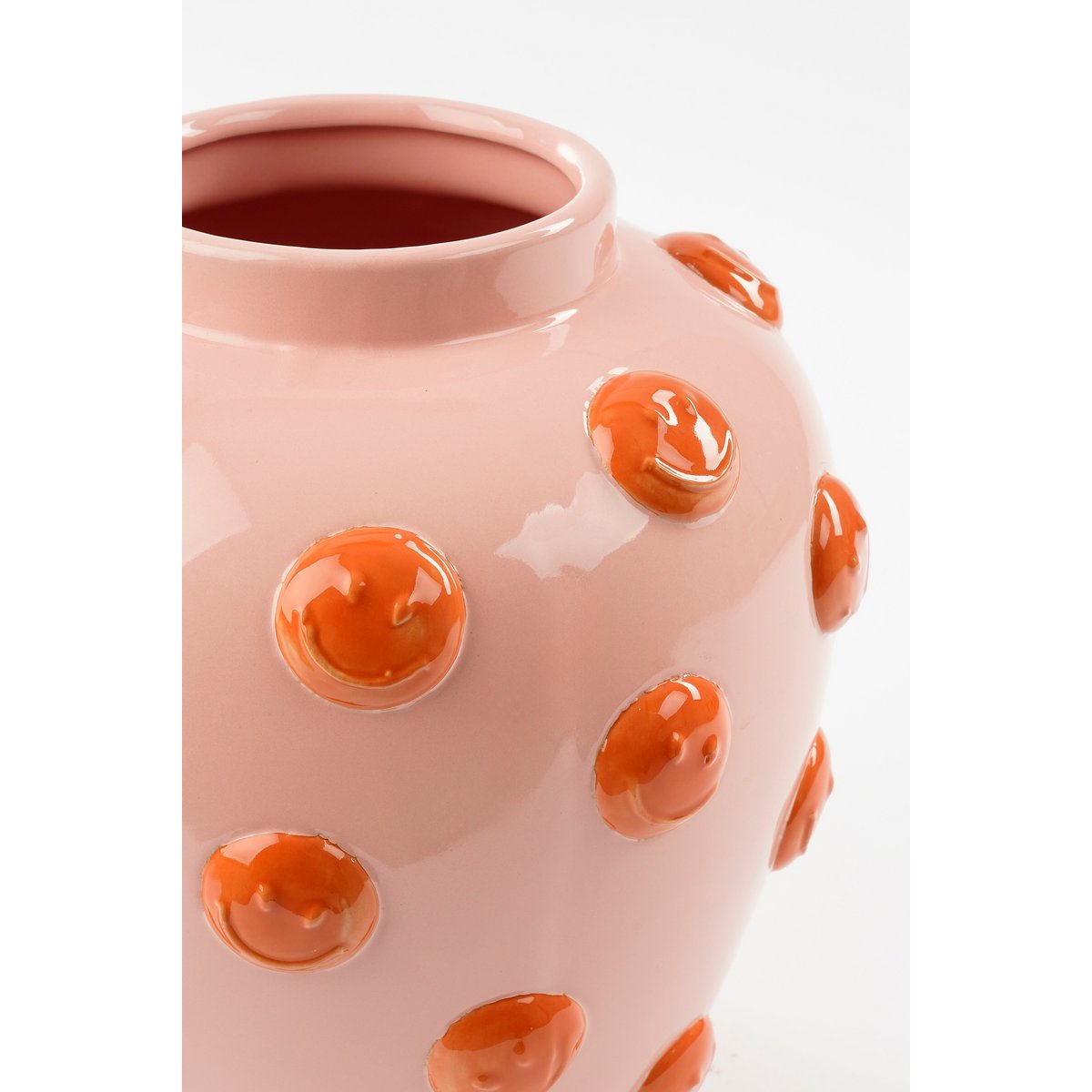 Smiley Vase - H33 x Ø30 cm - Ceramic - Light pink, Orange