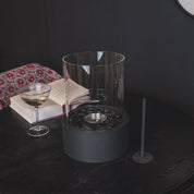 Tafelbrander - Ronde - metaal/glas - zwart - 21x21x28 cm