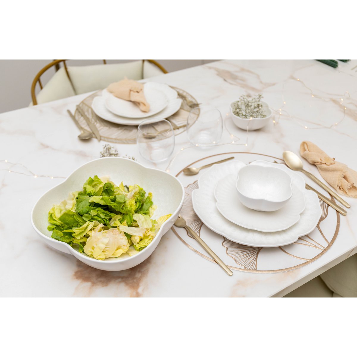 White Floral Porcelain Salad Bowl 25.5 cm