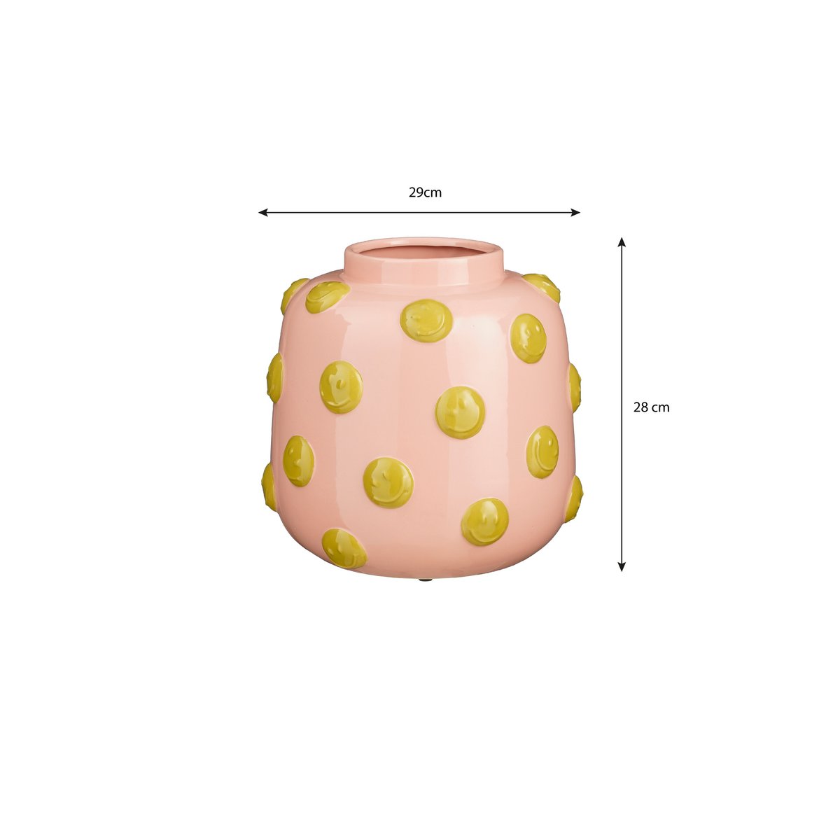 Smiley Vase - H28 x Ø29 cm - Ceramic - Light pink, ocher