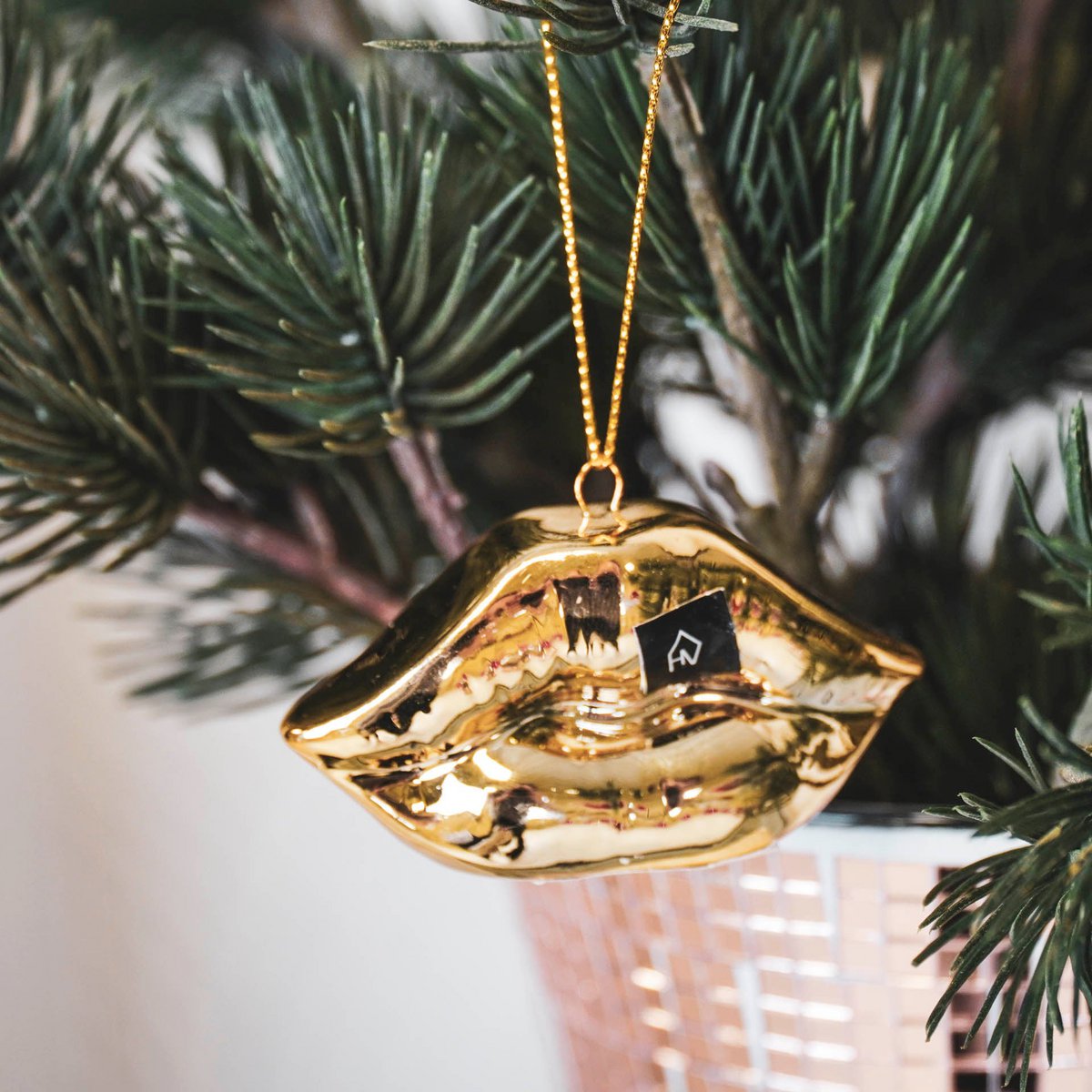 Christmas pendant - Lip - Ceramic - Gold - 6.5x2x4cm