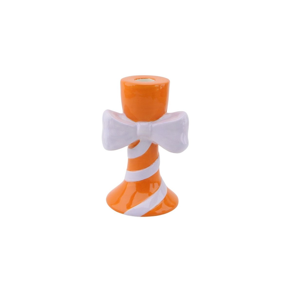 Kaarsenhouder - strepen met boog - dolomiet - oranje/lila - 9x8x14cm