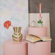 VASE-STRIKS-stoneware -green/pink- 16x16x22cm