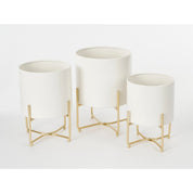 Aries Flower Pot on Stand - Set of 3 - H32 x Ø24 cm - White