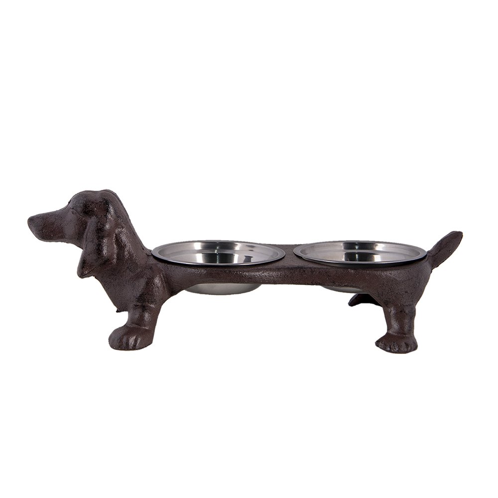Voerbak Hond Bruin, IJzer 43x20x14 cm / 2x350 ml