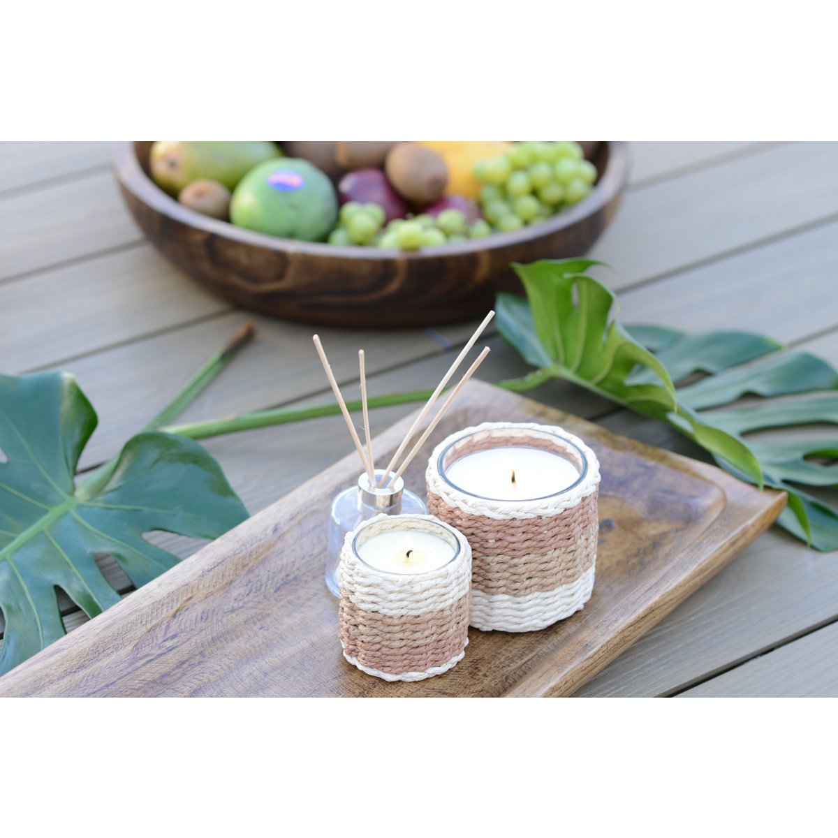 Brown and Yellow Braided Glass Candle with Musk Scent