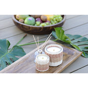 Brown and Yellow Braided Glass Candle with Musk Scent