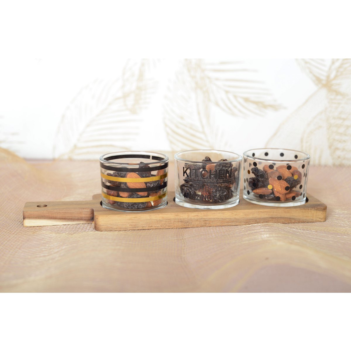 Aperitif Set of 3 Glasses on a Wooden Tray 29.5x8x6.1cm