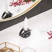 Candle holder - Lip - Ceramic - Black - 10.5x6.5x5.5cm
