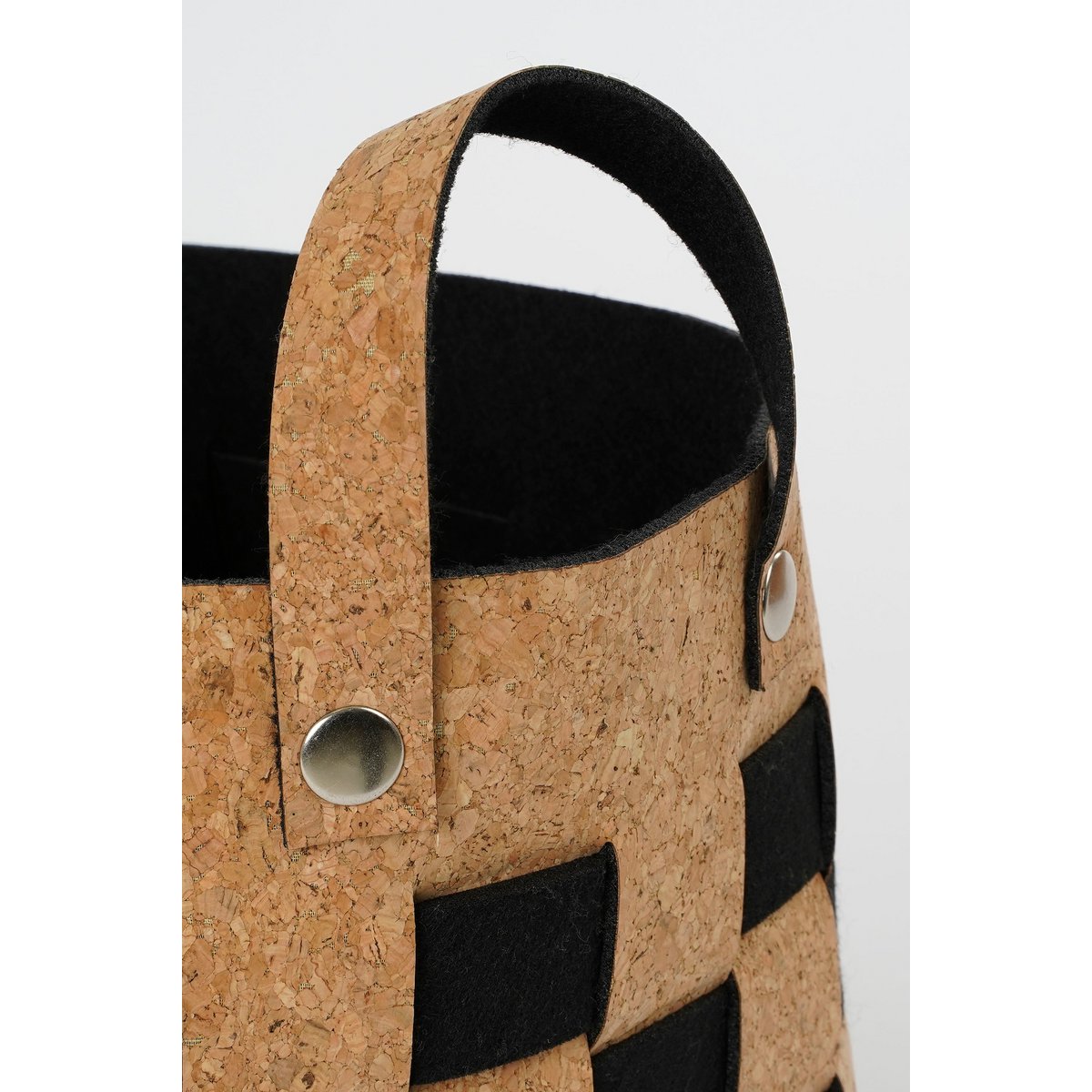 Storage basket - Set of 3 - L40 x W30 x H30 cm - Cork/Felt - Black