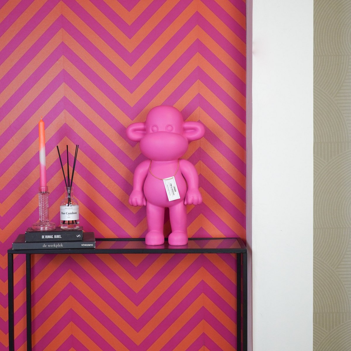 Ornament - monkey  - pink - 33x21x50cm