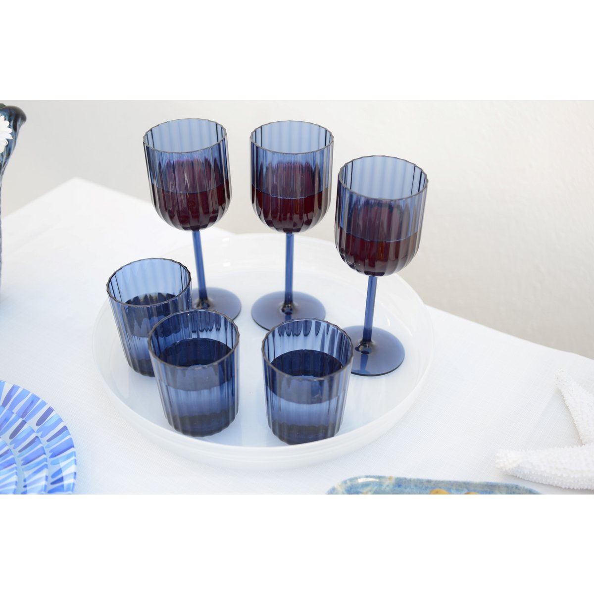 Acrylblauwe waterglazen -set van 6