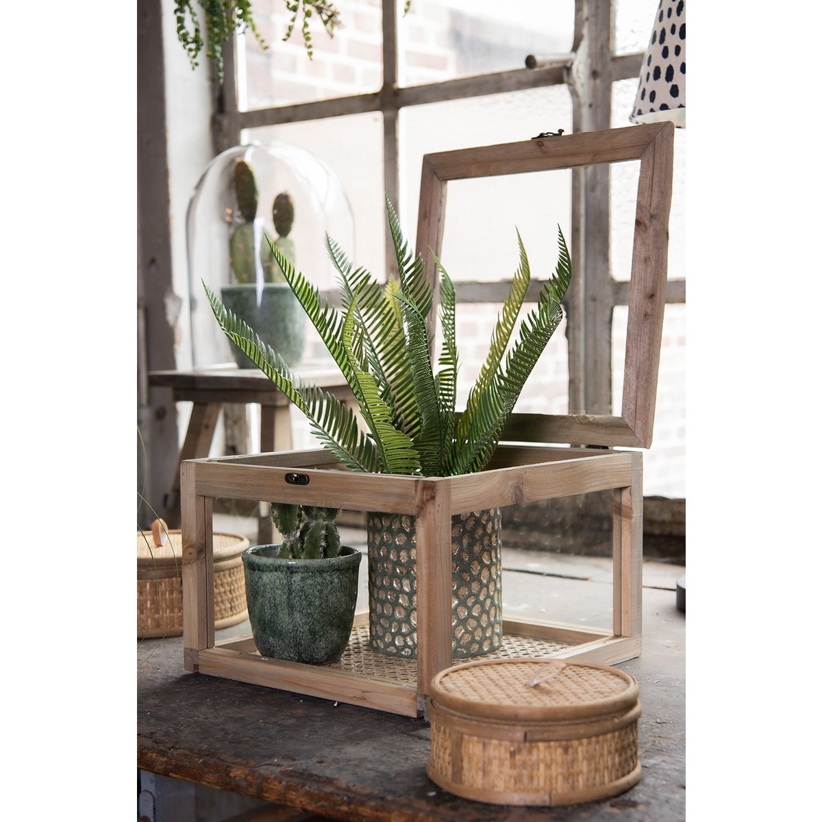 Kistje van hout mit Glas 30x30x21 cm