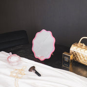 Mirror - Make Up Mirror -weven ronde - metaal - neon roze - 25x1x25cm
