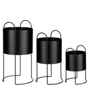 Petry flowerpot on standard - Set of 3 - L27 x B25 x H51 cm - Metal - Black
