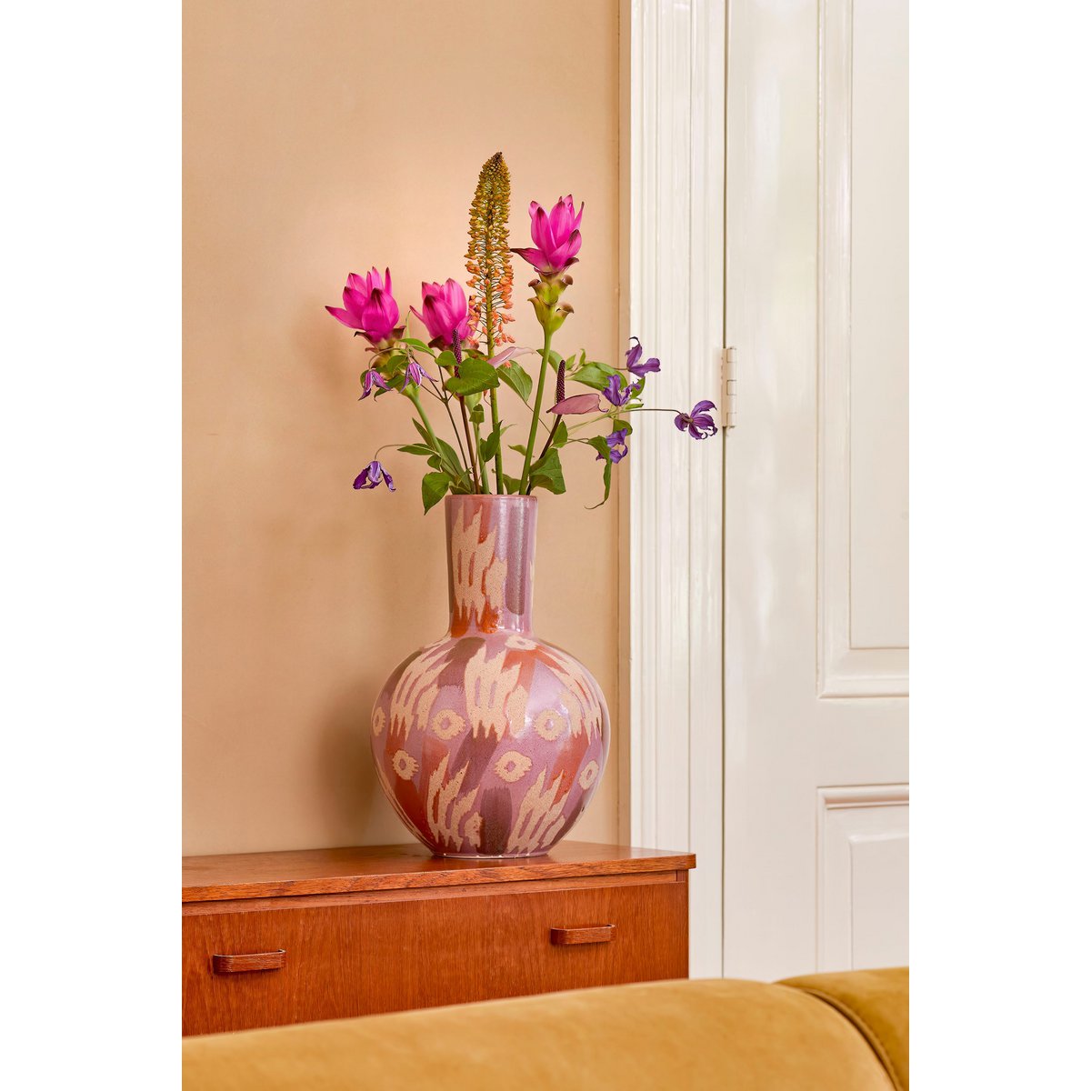 Javi vase - H52 x Ø34 cm - Ceramics - Pink, Beige