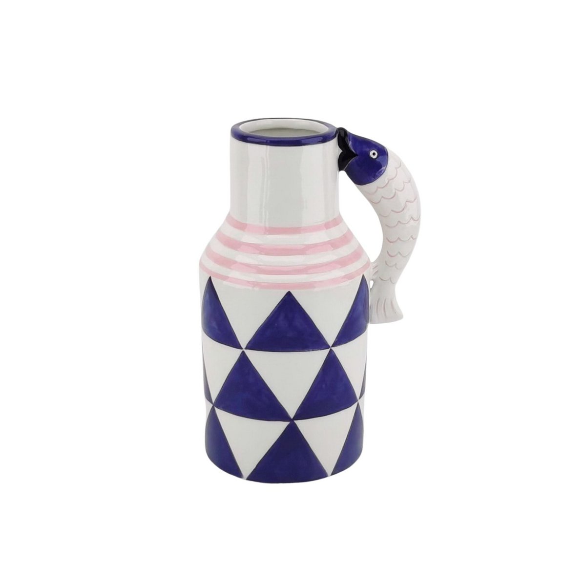 Vaas - kruik vissen - blauw/wit/roze - 14x11x21,5 cm