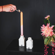 Candle holder - House - Ceramic - White - 6x6x11cm